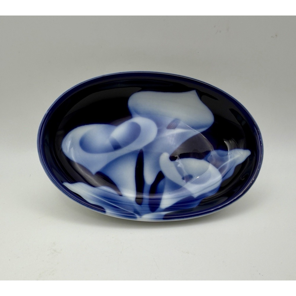 VTG Takahashi San Francisco Calls Lily Oval Porcelain Trinket Dish Cobalt Blue